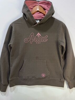 Ariat Olive Green Hoodie with Pink Lining & Logo